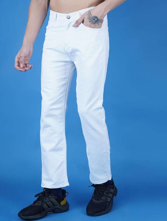 men plain mid rise straight fit jeans
