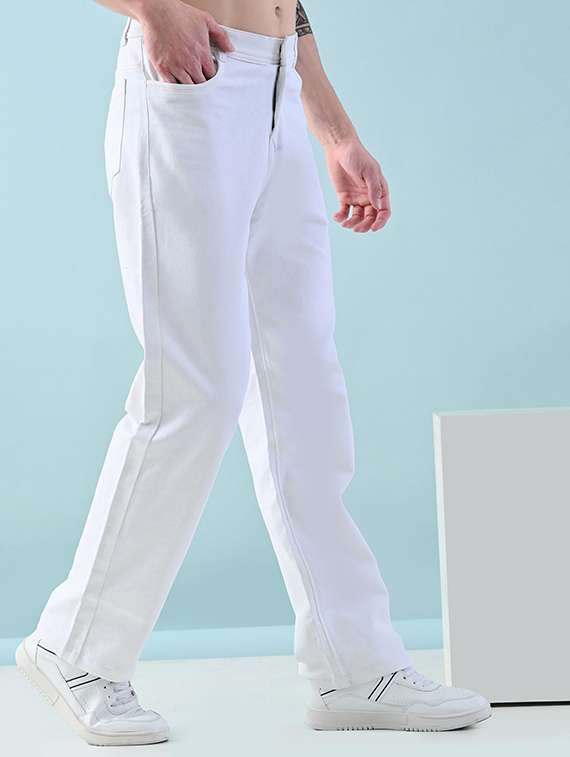 men plain mid rise straight fit jeans
