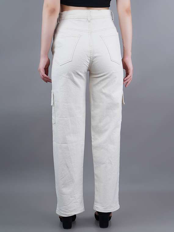 women solid high rise denim cargo - 22241471 -  Standard Image - 1