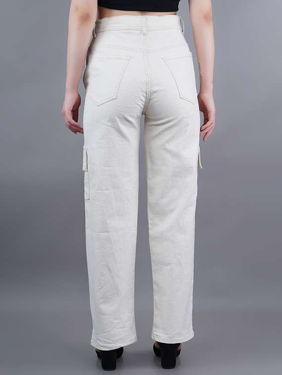 women solid high rise denim cargo - 22241472 -  Standard Image - 1