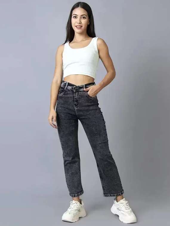 women solid high rise straight fit jean - 22241475 -  Standard Image - 1