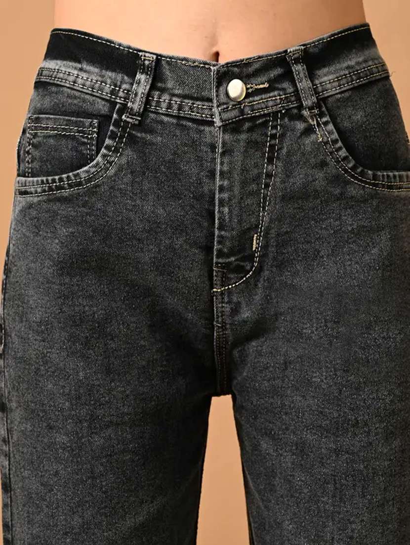 women solid high rise straight fit jeandenim jean - 22241479 -  Standard Image - 1