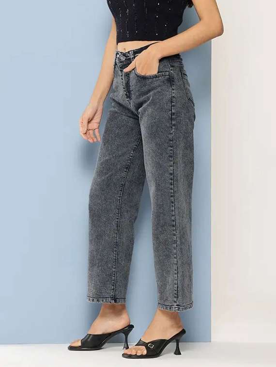 women solid high rise straight fit jean - 22241484 -  Standard Image - 1