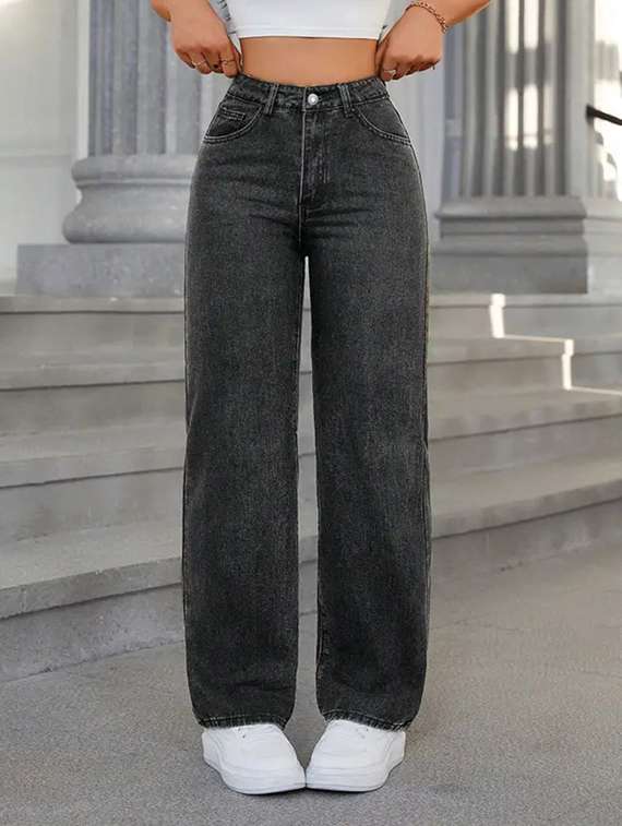 women solid high rise straight fit jeans - 22241485 -  Standard Image - 1