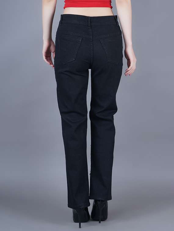 women solid slash knee straight fit jeans - 22241489 -  Standard Image - 1