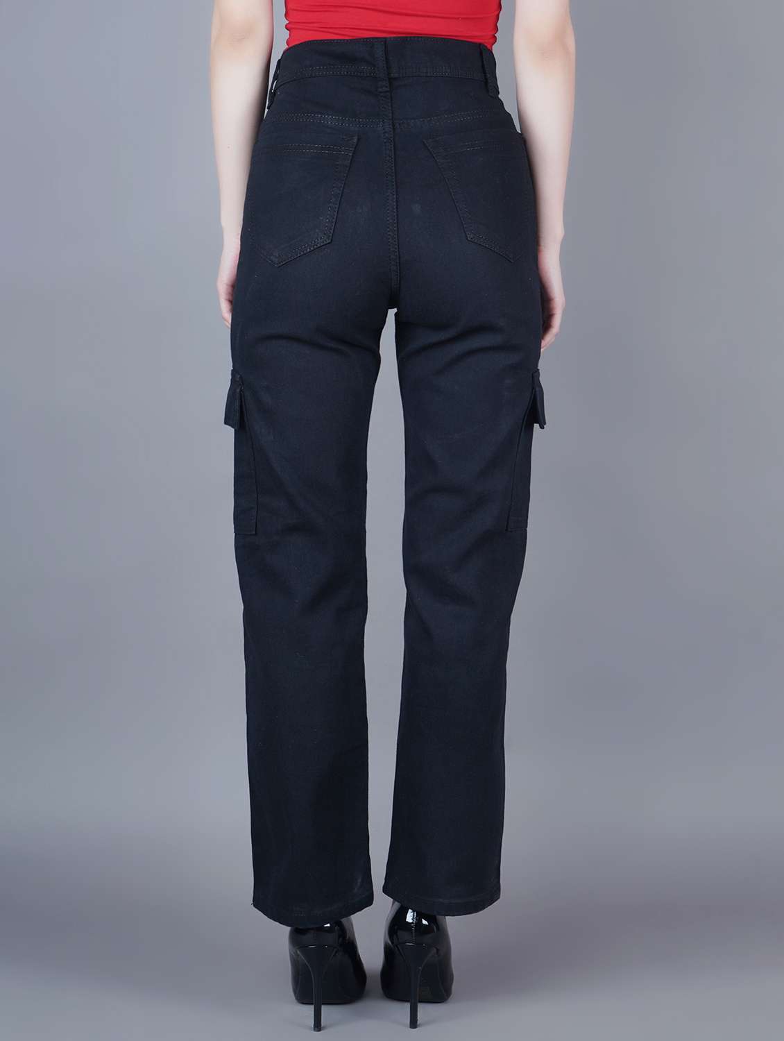 women solid mid rise denim cargo - 22241504 -  Standard Image - 1