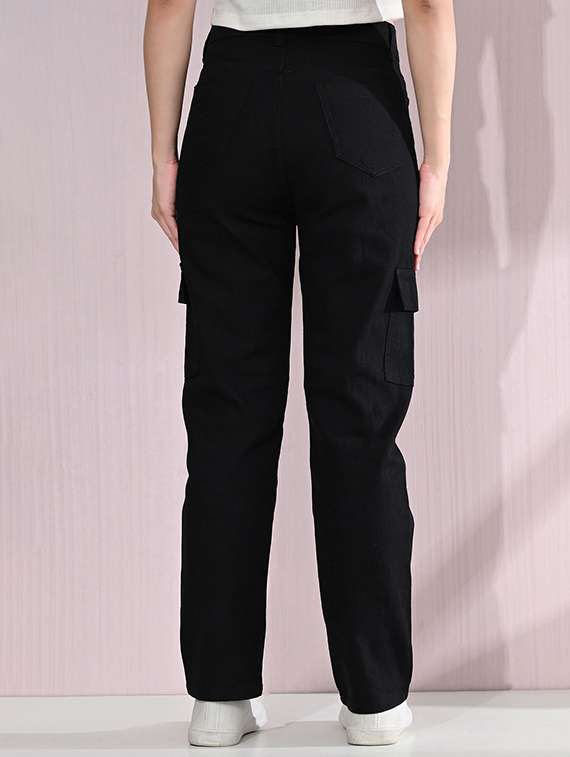 women solid high rise denim cargo - 22241511 -  Standard Image - 1