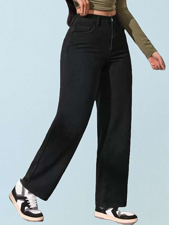 women solid high rise straight fit jean - 22241537 -  Standard Image - 1