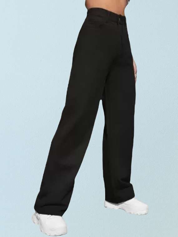 women solid high rise baggy fit jean - 22241539 -  Standard Image - 1