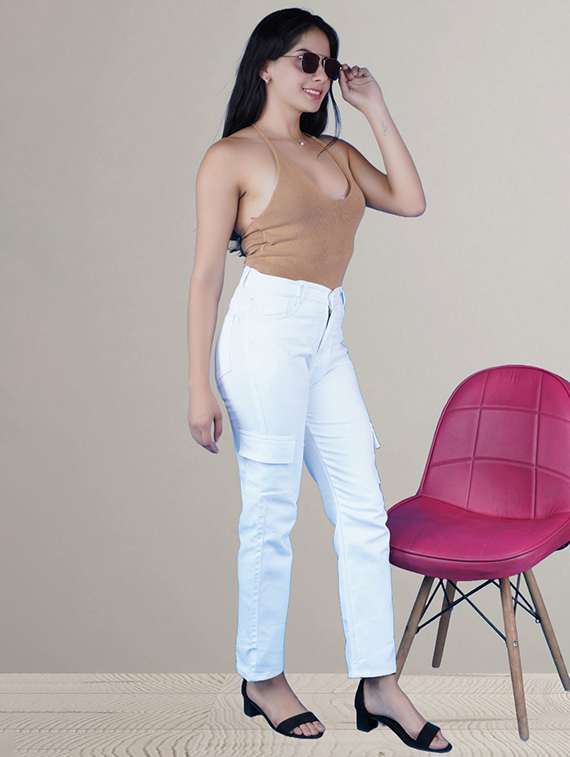 women solid mid rise denim cargo - 22241577 -  Standard Image - 1