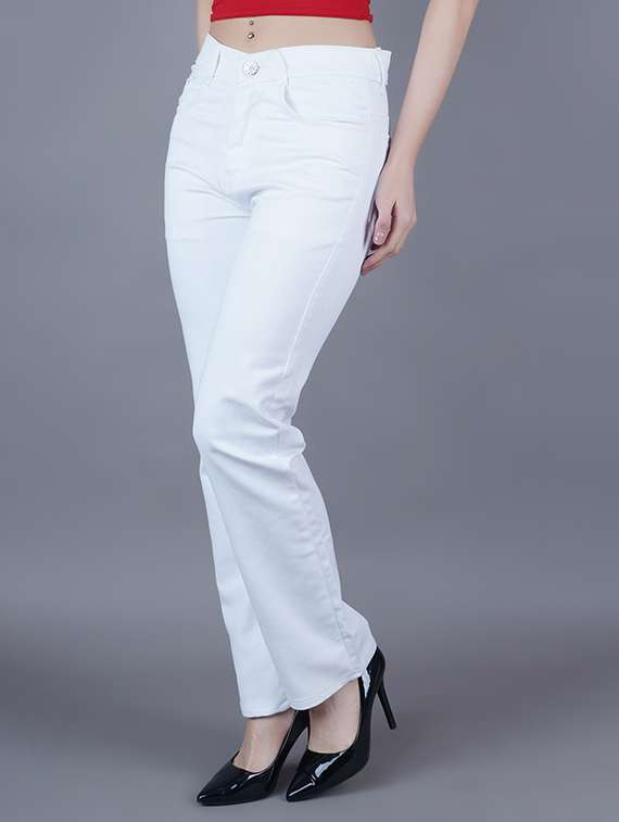 women solid mid rise straight fit jeans