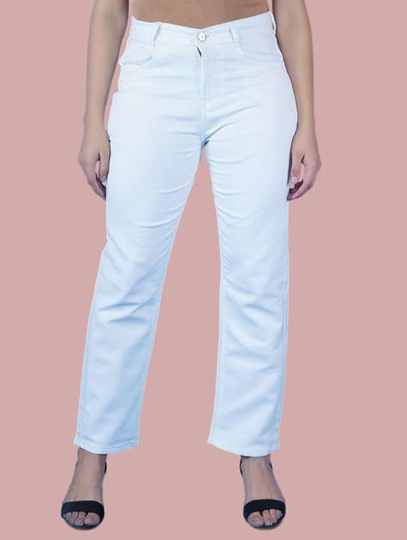 women solid mid rise straight fit jean