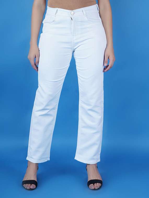 women solid mid rise straight fit jeans
