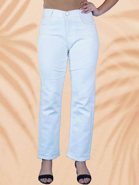 women solid mid rise straight fit jean