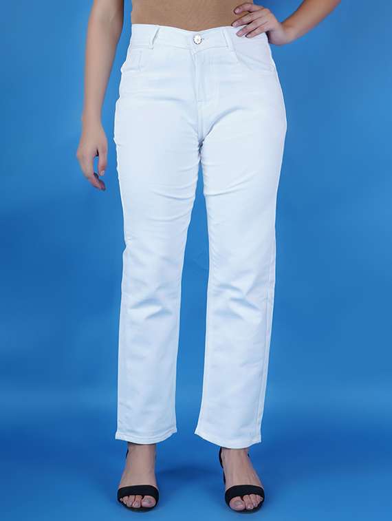 women solid mid rise straight fit jean