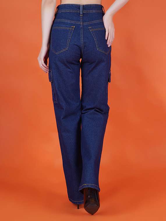 women solid high rise denim cargo - 22241630 -  Standard Image - 1