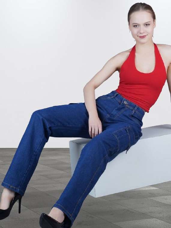 women solid high rise denim cargo - 22241632 -  Standard Image - 1