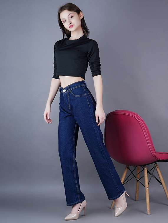 women solid high rise straight fit jeans - 22241648 -  Standard Image - 1