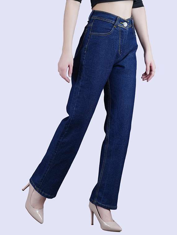 women solid high rise straight jean