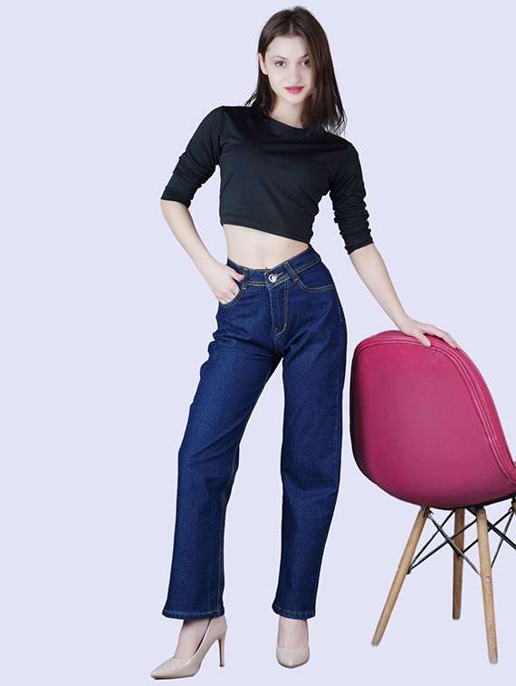 women solid high rise straight jean - 22241657 -  Standard Image - 1