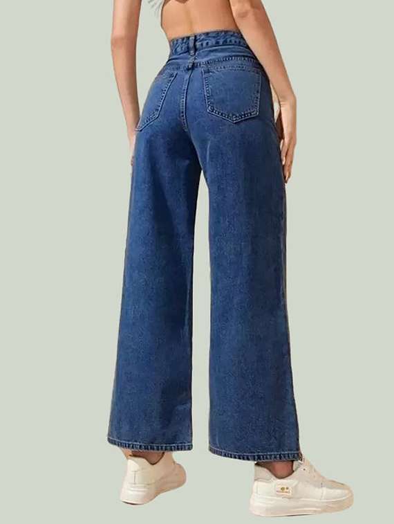 women solid high rise wide leg jean - 22241685 -  Standard Image - 1
