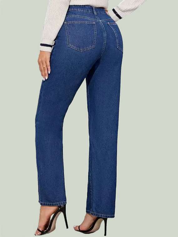 women solid high rise straight fit jean - 22241696 -  Standard Image - 1