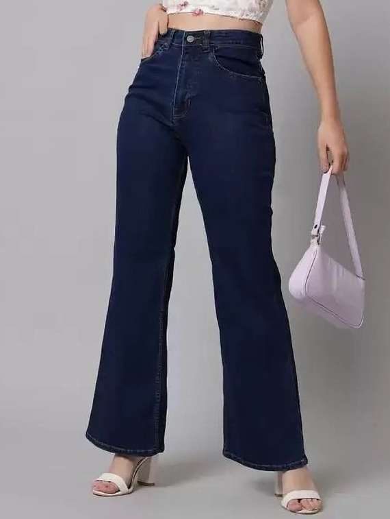 women solid high rise bootcut jeans