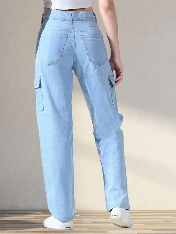 women solid high rise denim cargo - 22241731 -  Standard Image - 1