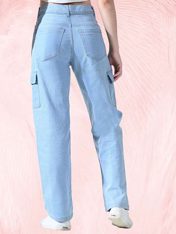 women solid high rise denim cargo - 22241735 -  Standard Image - 1
