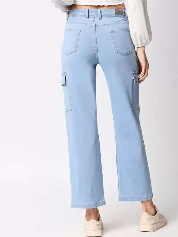 women solid mid rise denim cargo - 22241738 -  Standard Image - 1