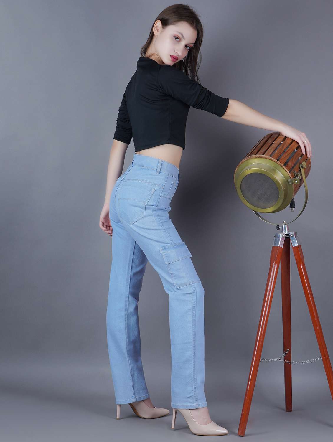 women solid mid rise denim cargo - 22241742 -  Standard Image - 1