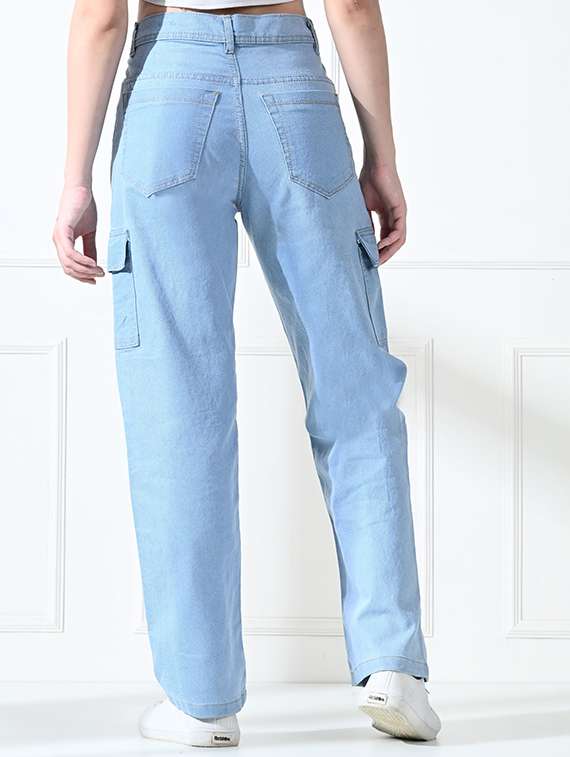 women solid high rise denim cargo - 22241743 -  Standard Image - 1