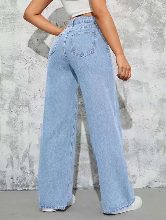women solid high rise baggy jean - 22241771 -  Standard Image - 1