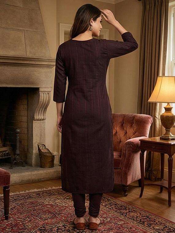 women self design three quarter sleeve straight kurta - 22241798 -  Standard Image - 4