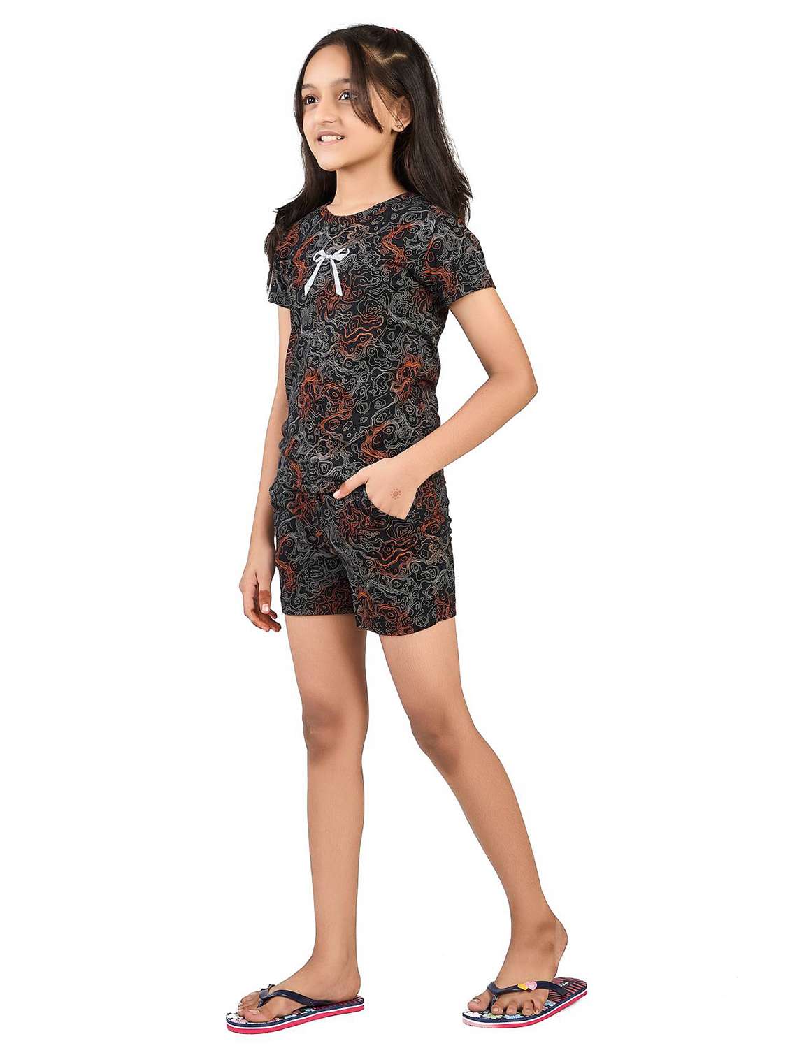 girls printed t-shirt & short co-ord set - 22241810 -  Standard Image - 1