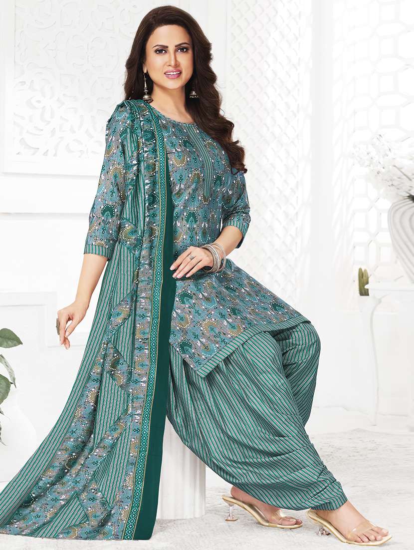 women printed three quarter sleeve kurta patiala with dupatta set - 22241970 -  Standard Image - 1