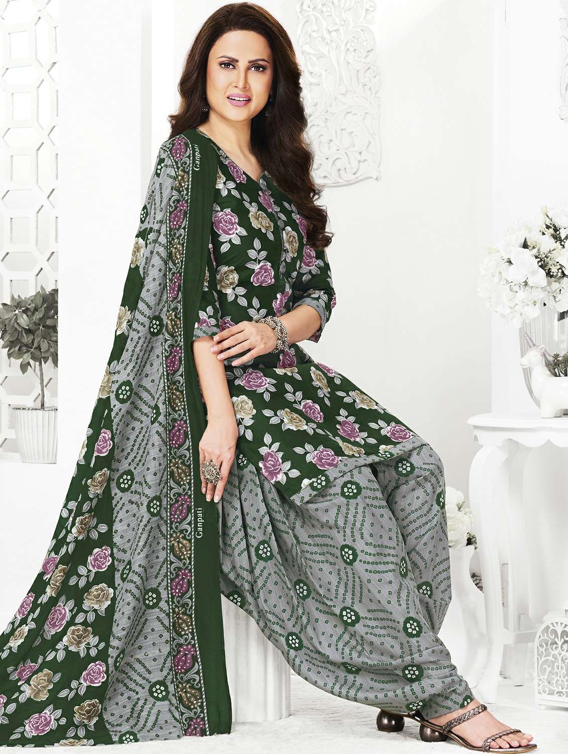 women floral three quarter sleeve kurta patiala with dupatta set - 22241997 -  Standard Image - 1