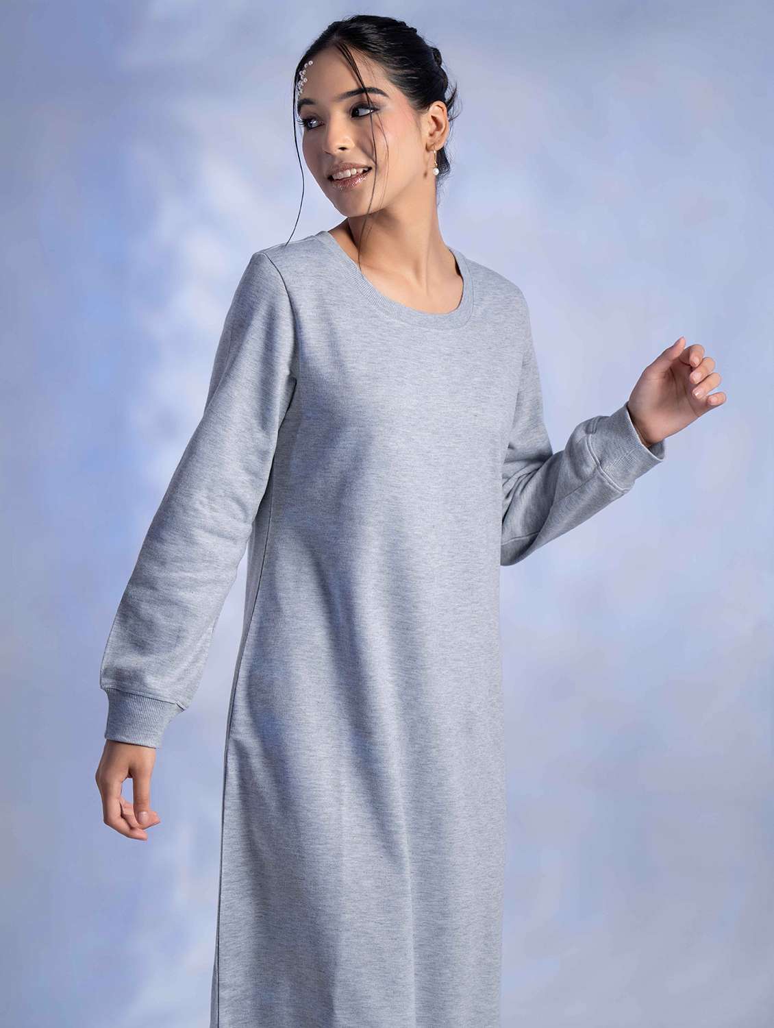 women solid long sleeve woolen t-shirt dress - 22242049 -  Standard Image - 4