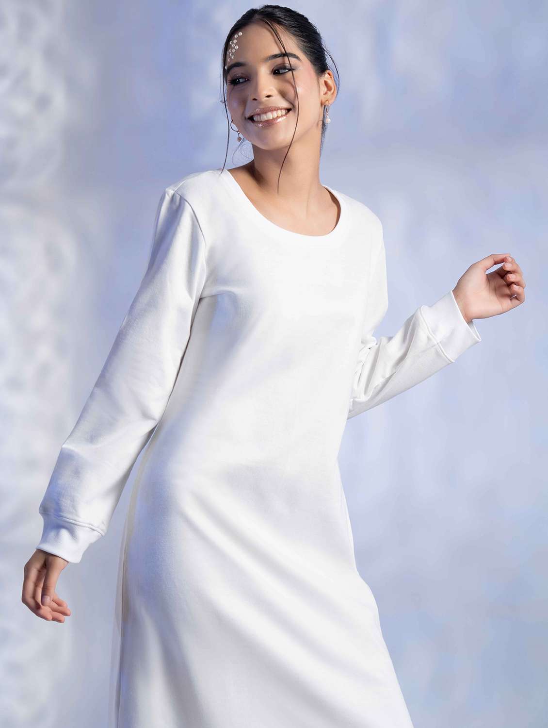 women solid long sleeve woolen t-shirt dress - 22242051 -  Standard Image - 4