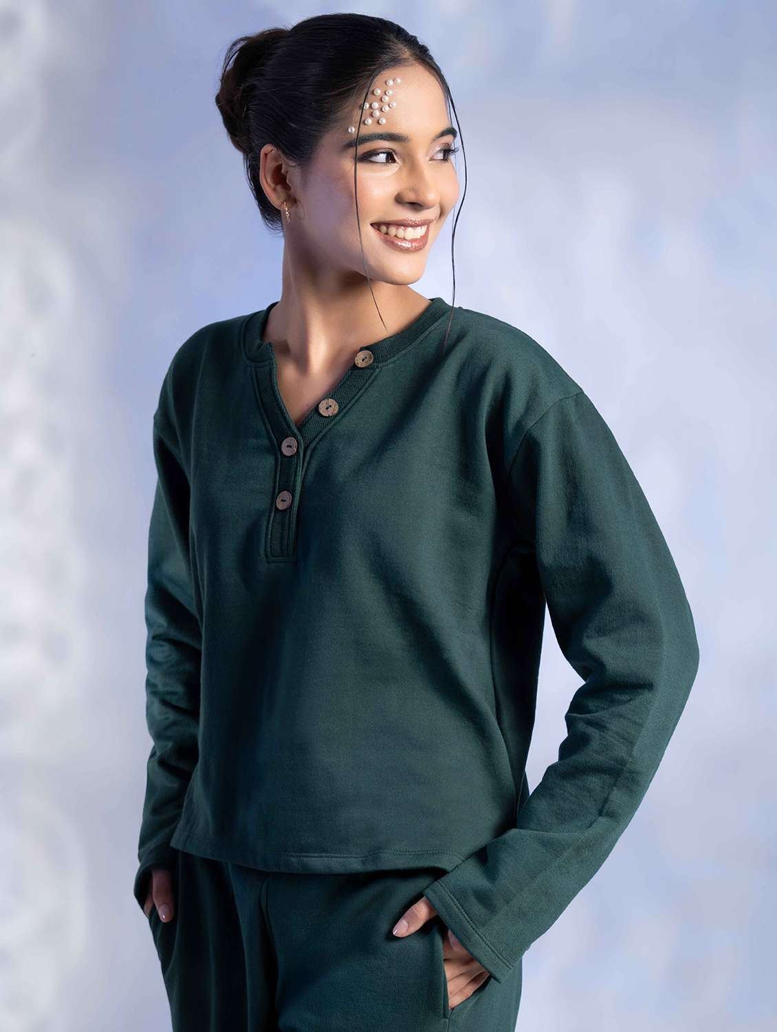 women solid long sleeve winter wear co-ord set - 22242054 -  Standard Image - 4