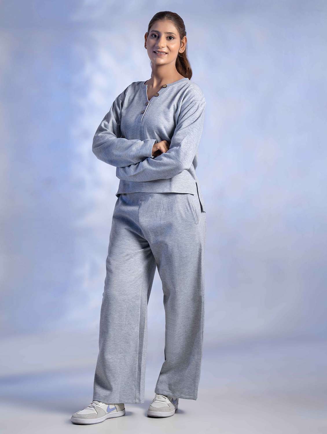 women solid long sleeve winter wear co-ord set - 22242055 -  Standard Image - 1