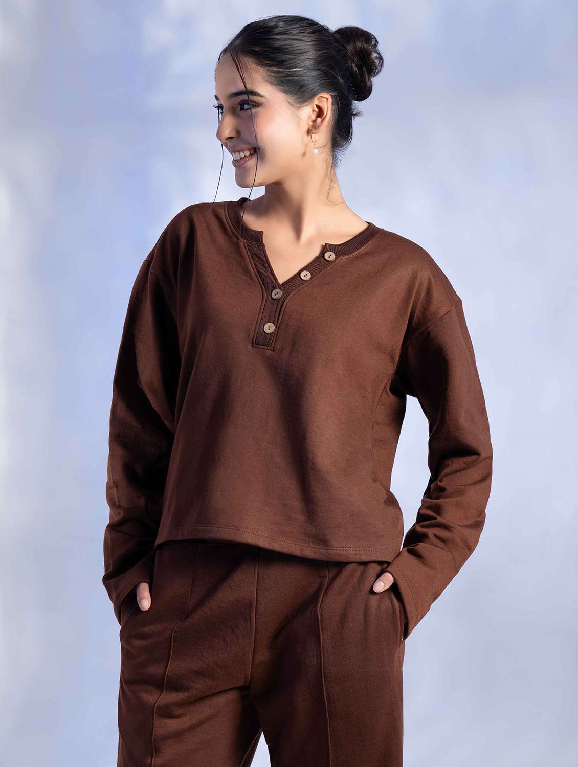 women solid long sleeve winter wear co-ord set - 22242056 -  Standard Image - 4