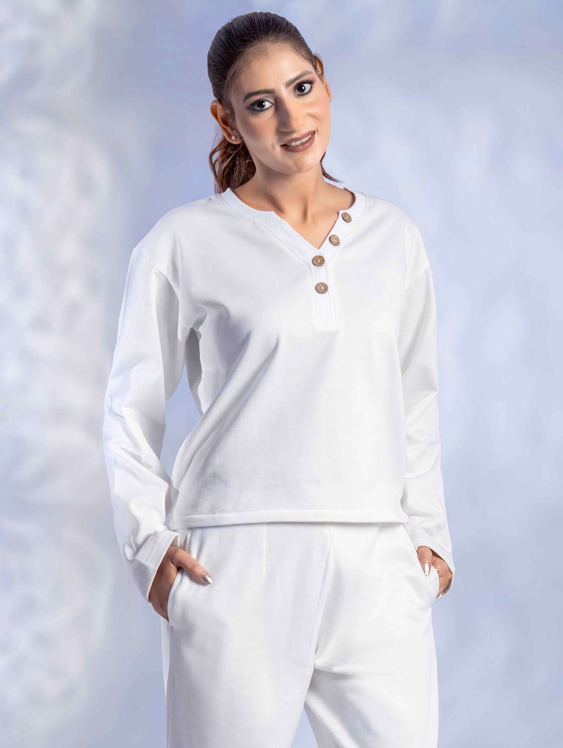 women solid long sleeve winter wear co-ord set - 22242057 -  Standard Image - 4