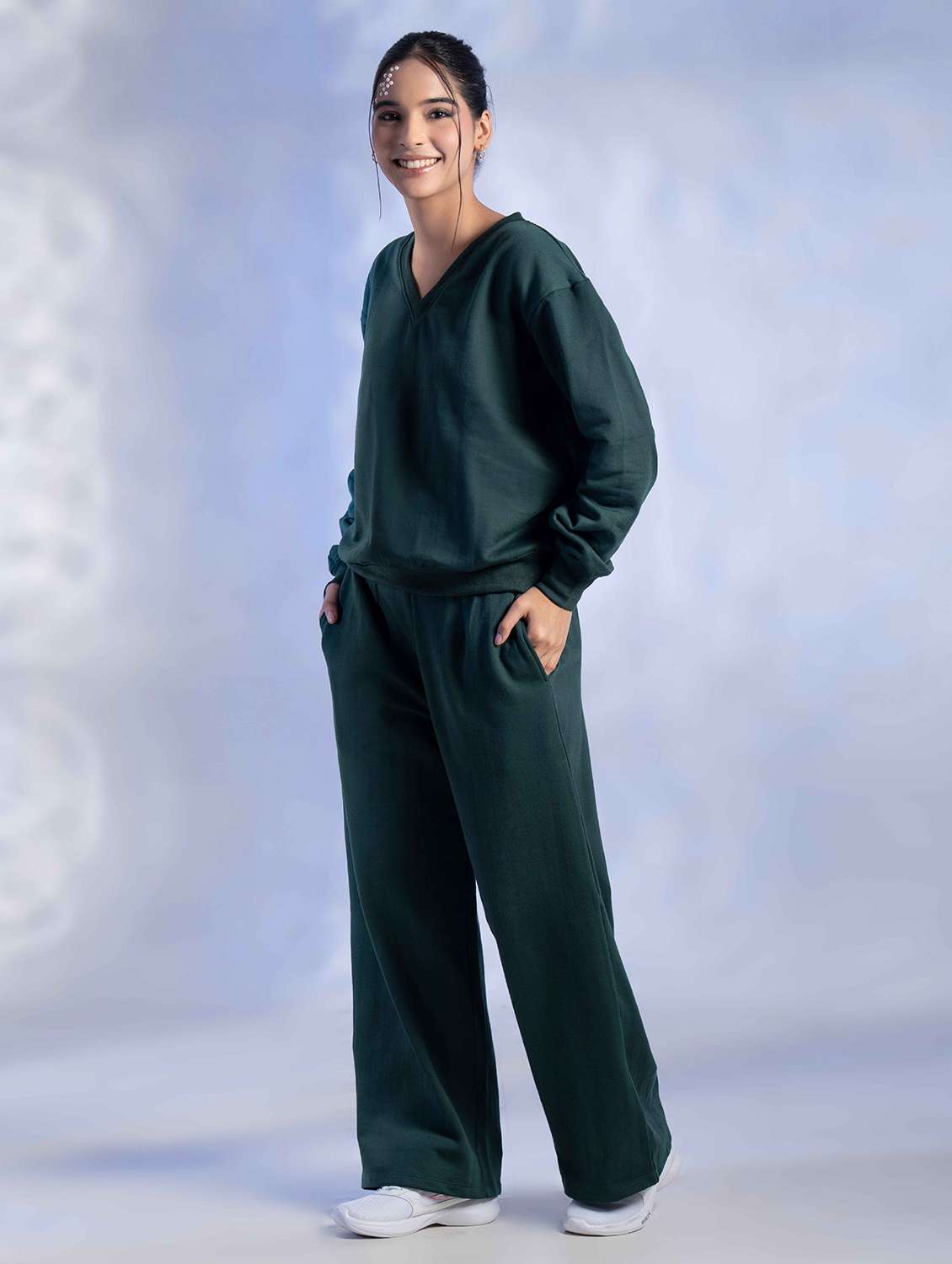 women solid long sleeve winter wear co-ord set - 22242058 -  Standard Image - 1