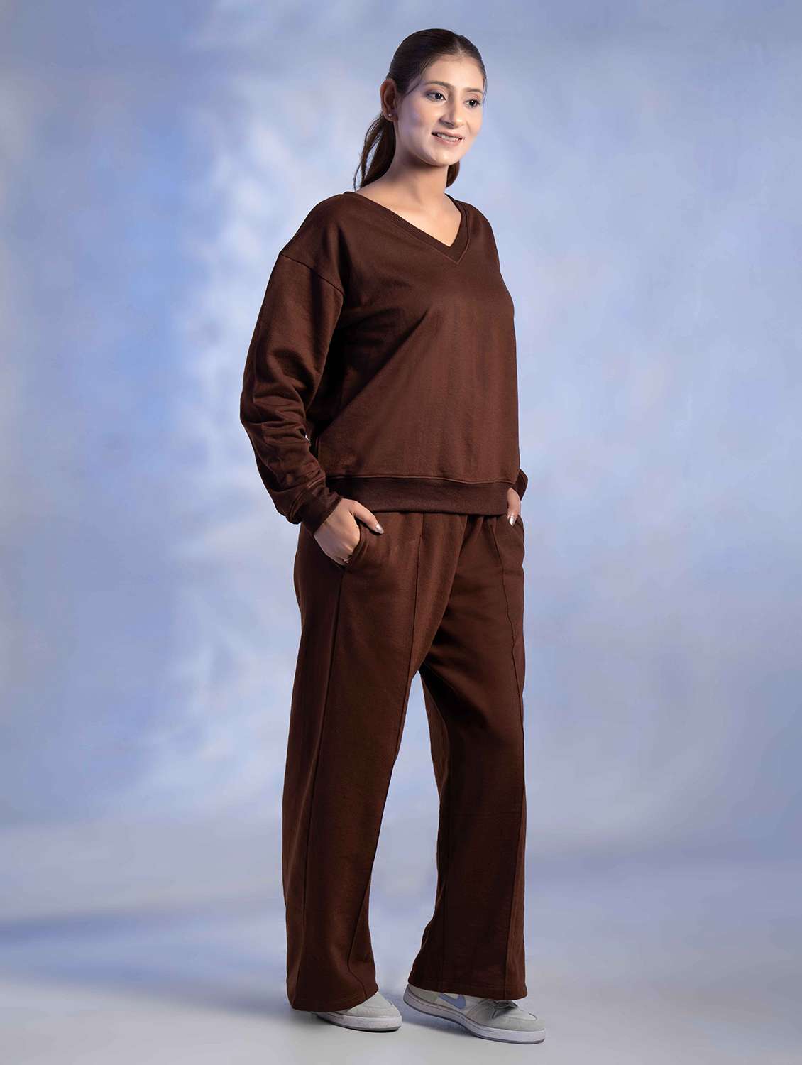 women solid long sleeve winter wear co-ord set - 22242060 -  Standard Image - 1