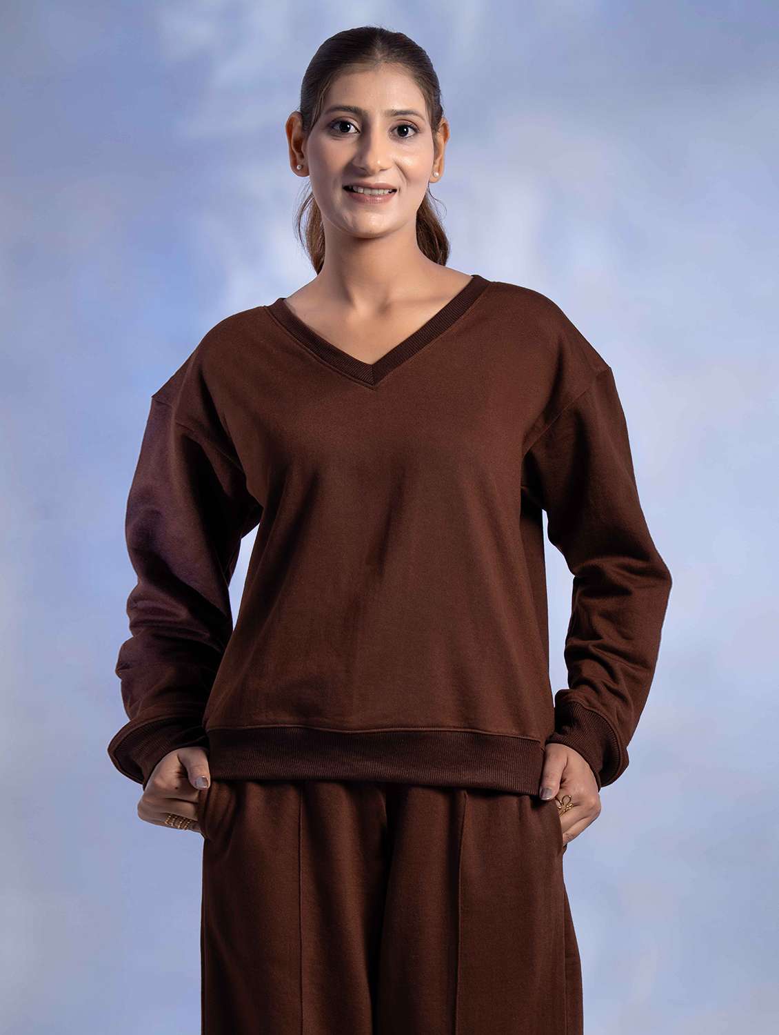 women solid long sleeve winter wear co-ord set - 22242060 -  Standard Image - 4