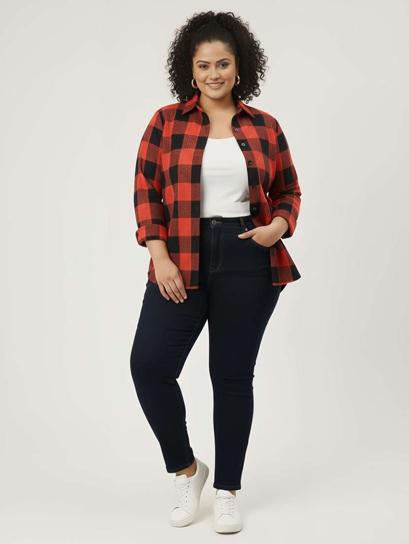 women plus size checkered long sleeve collared shirt - 22243307 -  Standard Image - 4