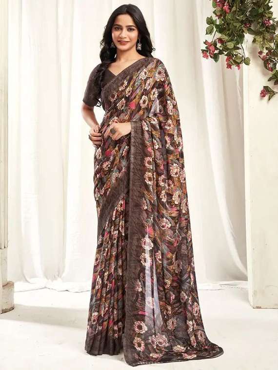 women floral printed saree with blouse