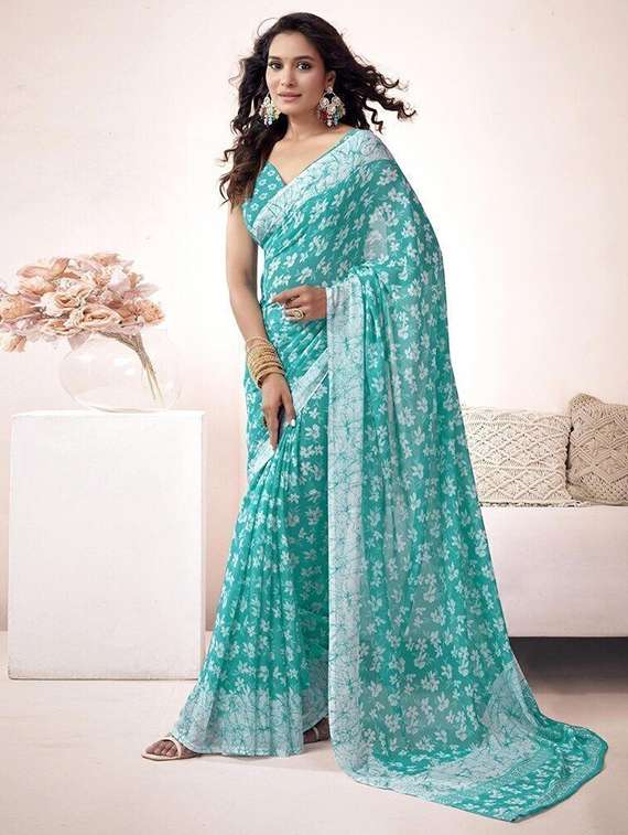 women printed casual wear saree with blouse - 22243489 -  Standard Image - 1