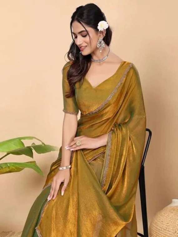 women solid with embellished bordered saree with blouse - 22243498 -  Standard Image - 1